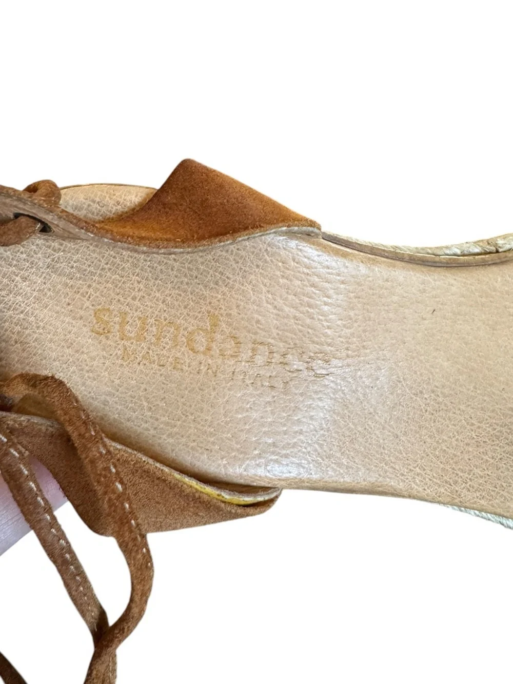 Sundance Tan Suede Lace Up Espadrille Flatform Sandals, EU 37 (6.5-7)
